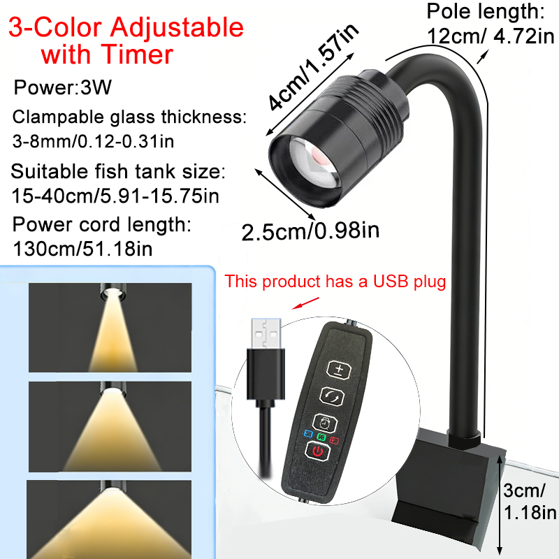 Aquarium Plant Grow Light - 3W Güney Amerika Akvaryum Spot Işığı