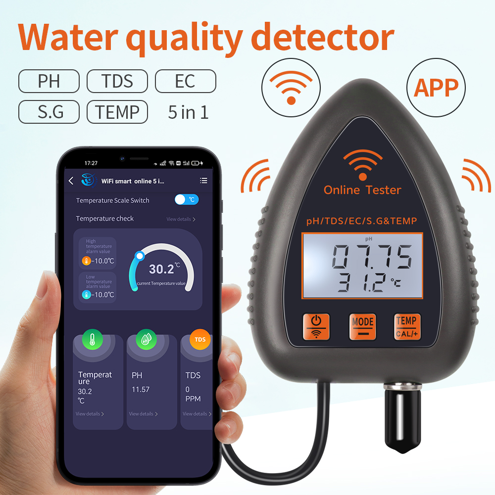 Planted Aquarium Test Kit - Tuya WiFi 5'i 1 arada TDS/EC/TUZ/S.G./SICAKLIK