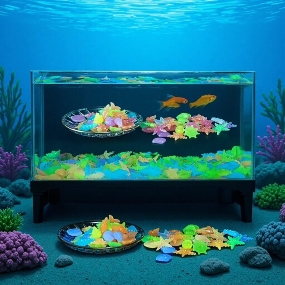 Aquarium Plant Design - Parlayan Işıltılı Okyanus Taşları Floresan Deniz