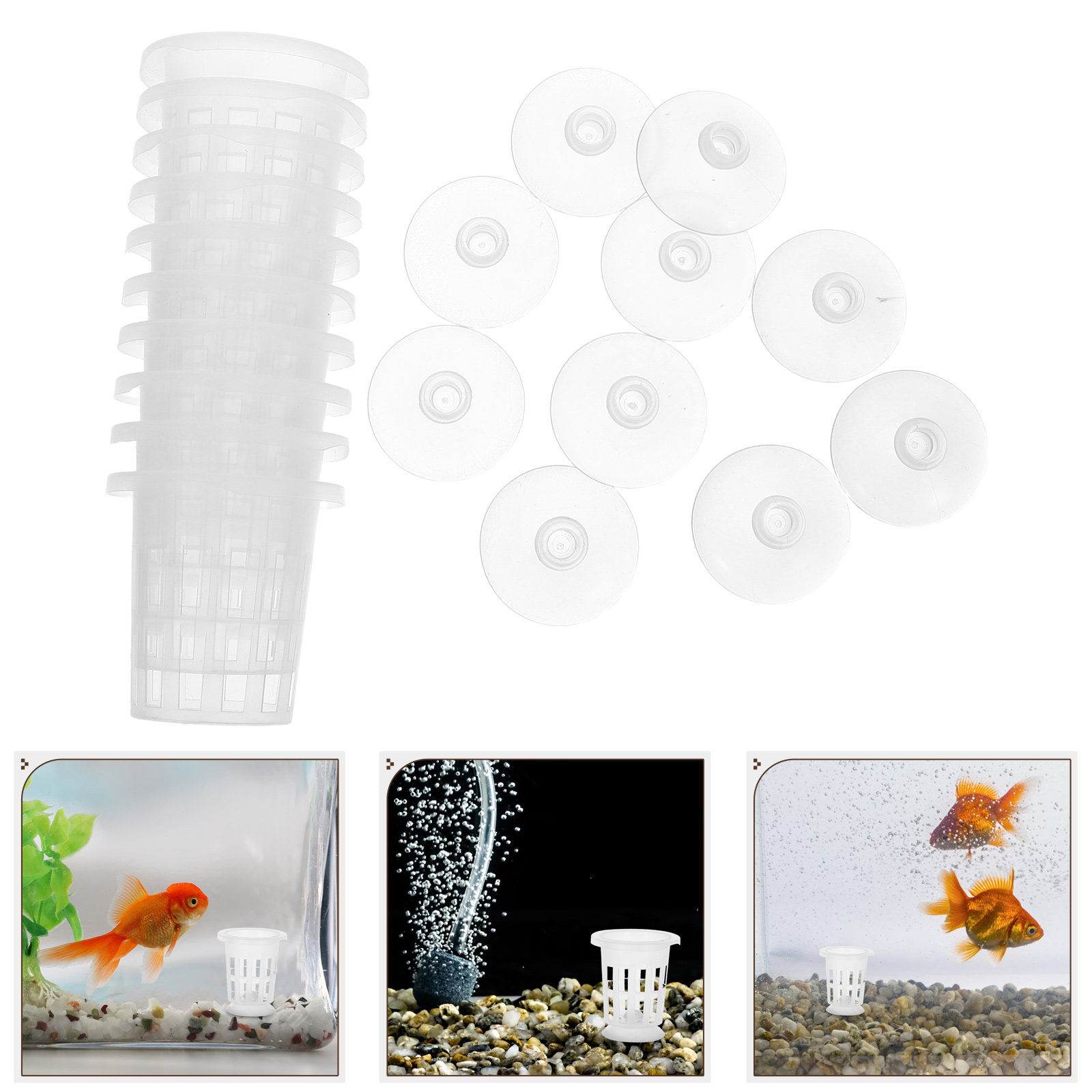 Aquarium Plant In Pot - 1 Set Hidroponik File Saksı, Vantuzlu,